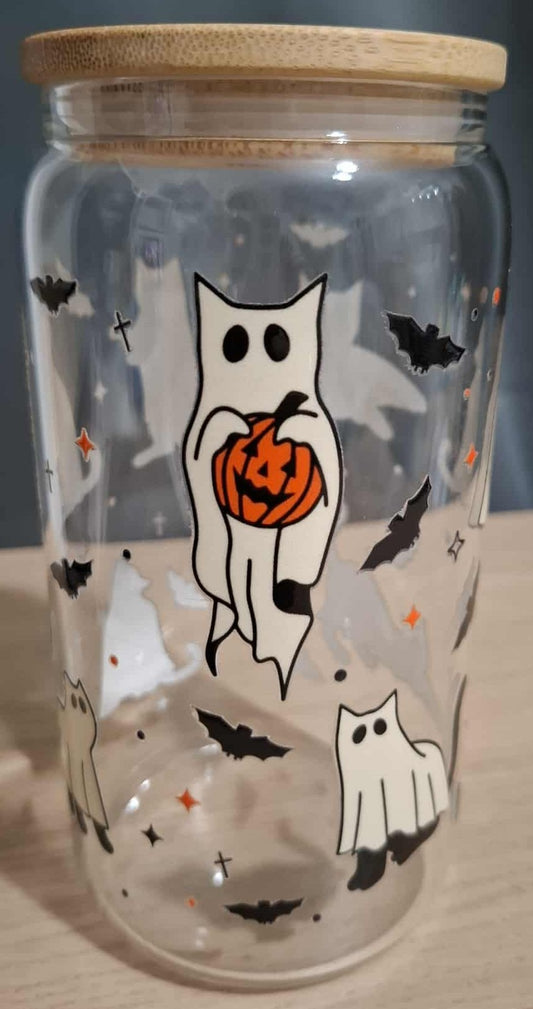 Ghost Cat 16oz Glass Tumbler