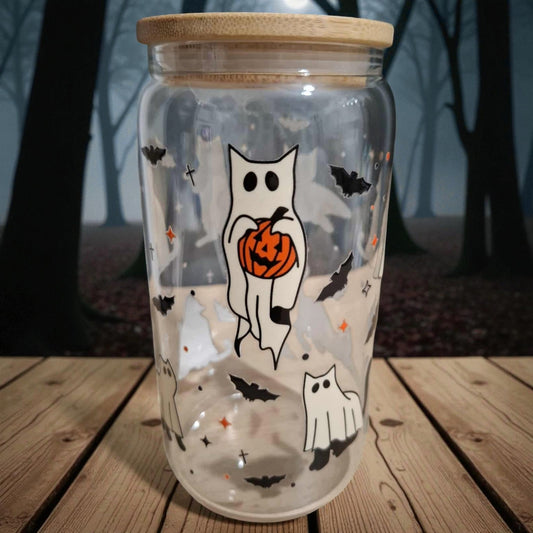 Ghost Cat 16oz Glass Tumbler
